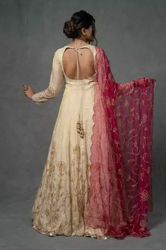 Ivory Gold Hand Embroidered Anarkali Set