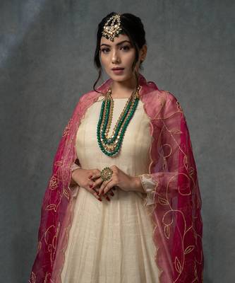 Ivory Gold Hand Embroidered Anarkali Set 4