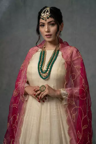 Ivory Gold Hand Embroidered Anarkali Set