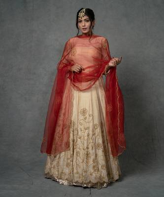 Ivory Gold Hand Embroidered Anarkali Set 1