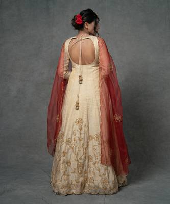 Ivory Gold Hand Embroidered Anarkali Set 2