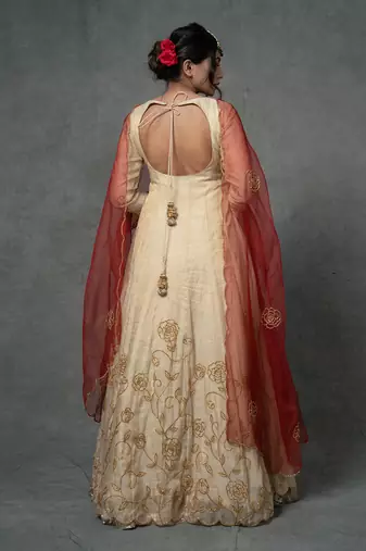 Ivory Gold Hand Embroidered Anarkali Set