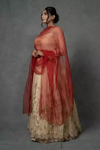 Ivory Gold Hand Embroidered Anarkali Set