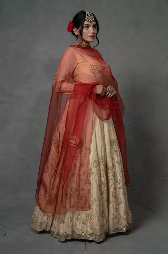 Ivory Gold Hand Embroidered Anarkali Set