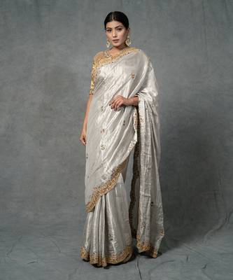 Golden Hand Embroidered Saree Set 2