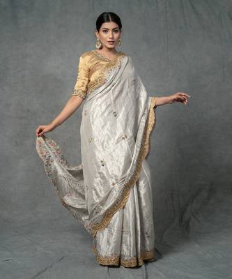 Golden Hand Embroidered Saree Set 1