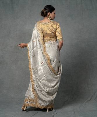 Golden Hand Embroidered Saree Set 4