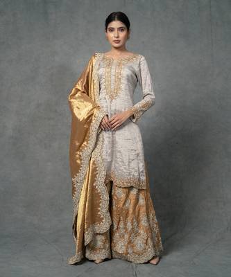 Golden Hand Embroidered Sharara Set 2
