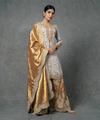Golden Hand Embroidered Sharara Set 3
