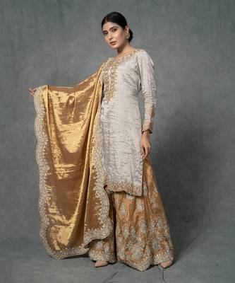 Golden Hand Embroidered Sharara Set 4