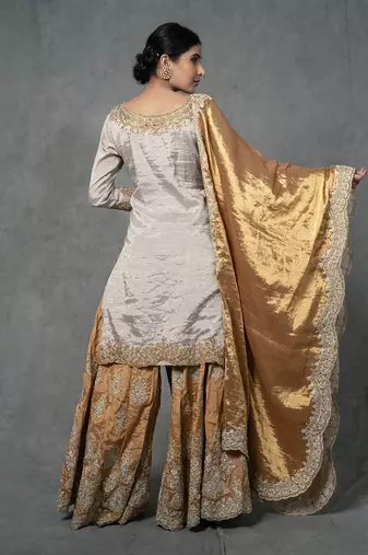Golden Hand Embroidered Sharara Set