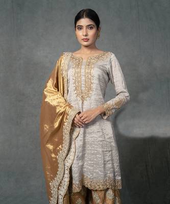 Golden Hand Embroidered Sharara Set 6