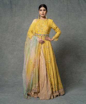 Butter Yellow Hand Embroidered Anarkali Set 1
