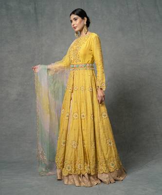 Butter Yellow Hand Embroidered Anarkali Set 2