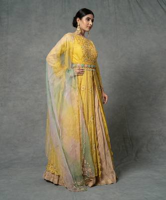 Butter Yellow Hand Embroidered Anarkali Set 3