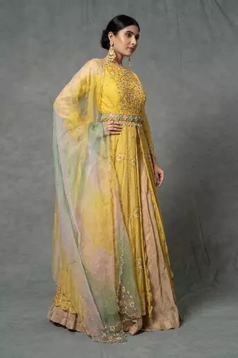 Butter Yellow Hand Embroidered Anarkali Set