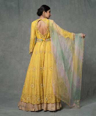 Butter Yellow Hand Embroidered Anarkali Set 4