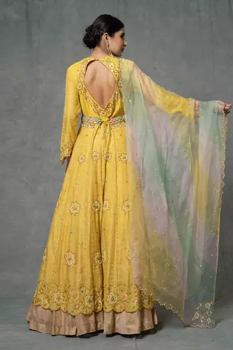 Butter Yellow Hand Embroidered Anarkali Set