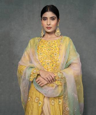 Butter Yellow Hand Embroidered Anarkali Set 6