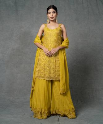 Yellow Hand Embroidered Sharara Set  1