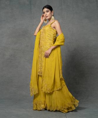 Yellow Hand Embroidered Sharara Set  2