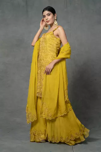 Yellow Hand Embroidered Sharara Set 