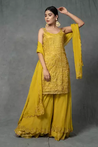 Yellow Hand Embroidered Sharara Set 