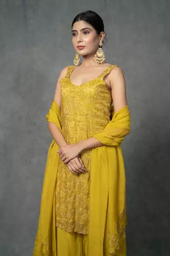 Yellow Hand Embroidered Sharara Set 