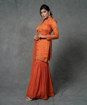 Orange Hand Embroidered Gharara Set 2
