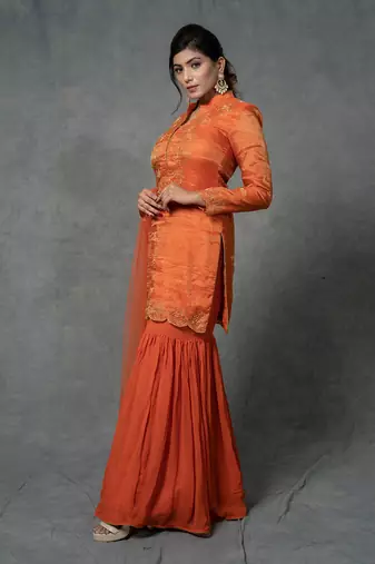 Orange Hand Embroidered Gharara Set