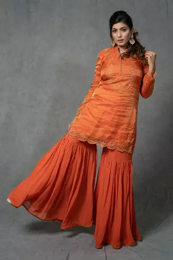 Orange Hand Embroidered Gharara Set