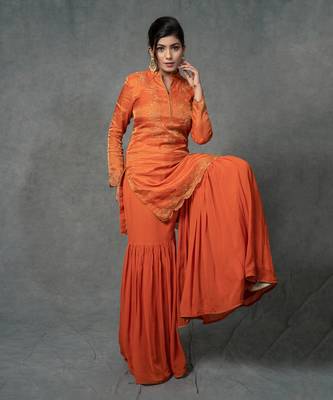 Orange Hand Embroidered Gharara Set 4