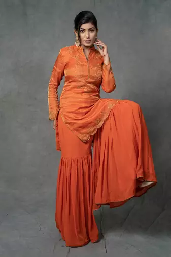 Orange Hand Embroidered Gharara Set