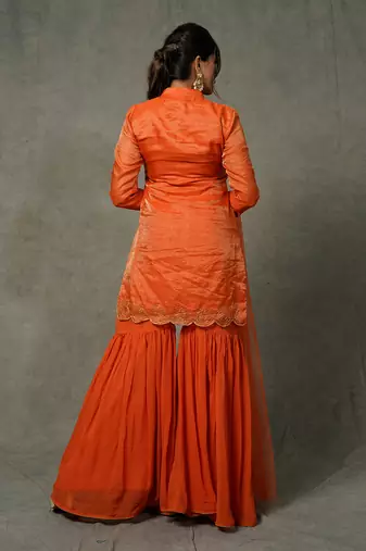 Orange Hand Embroidered Gharara Set