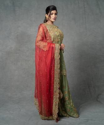 Green Hand Embroidered Sharara Set 3