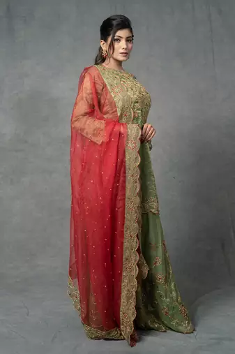 Green Hand Embroidered Sharara Set