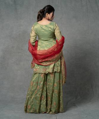 Green Hand Embroidered Sharara Set 5