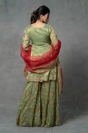 Green Hand Embroidered Sharara Set
