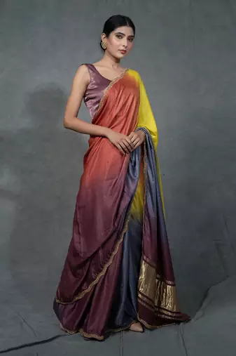 Multicolor Hand Embroidered Saree Set