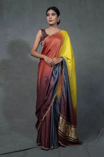 Multicolor Hand Embroidered Saree Set