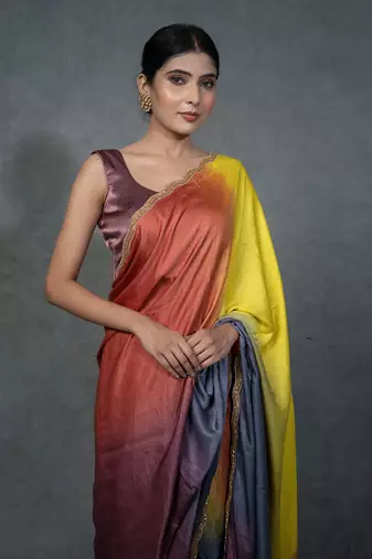 Multicolor Hand Embroidered Saree Set