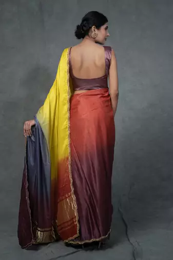 Multicolor Hand Embroidered Saree Set