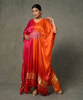 Multicolor Single Piece Hand Embroidered Kaftan Set 2