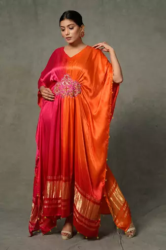 Multicolor Single Piece Hand Embroidered Kaftan Set