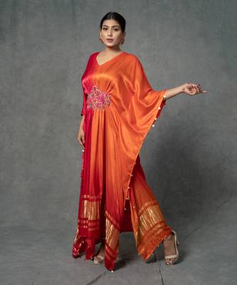 Multicolor Single Piece Hand Embroidered Kaftan Set 3
