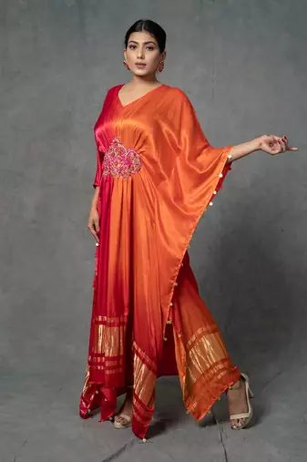Multicolor Single Piece Hand Embroidered Kaftan Set