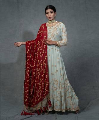 Turqouise Blue Hand Embroidered Anarkali Set 2