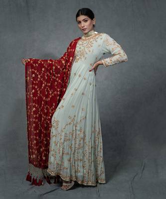 Turqouise Blue Hand Embroidered Anarkali Set 3