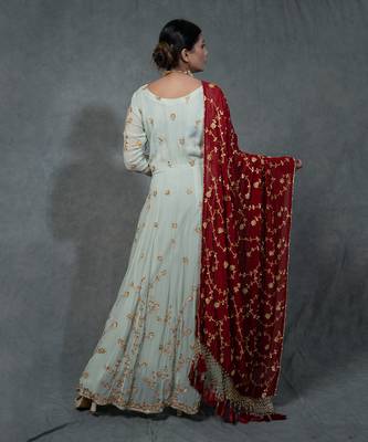 Turqouise Blue Hand Embroidered Anarkali Set 5