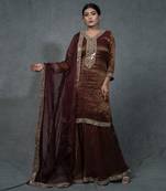 Brunette Brown Hand Embroidered Sharara Set